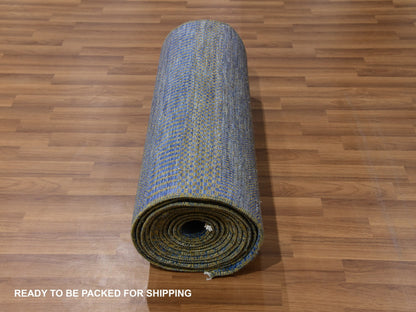 Blue 2'5" x 20'0" Modern and Contemporary Hand knotted Wool Rug - Sku: O079618