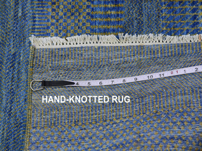 Blue 2'5" x 20'0" Modern and Contemporary Hand knotted Wool Rug - Sku: O079618
