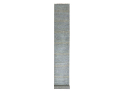 Blue 2'6" x 20'0" Modern and Contemporary Hand knotted Wool Rug - Sku: O079622
