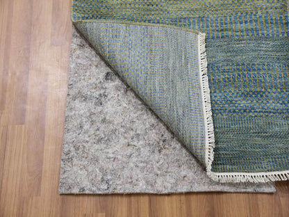 Blue 2'6" x 20'0" Modern and Contemporary Hand knotted Wool Rug - Sku: O079622