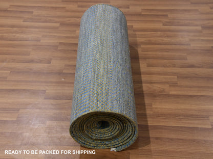 Blue 2'6" x 20'0" Modern and Contemporary Hand knotted Wool Rug - Sku: O079622
