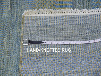 Blue 2'6" x 20'0" Modern and Contemporary Hand knotted Wool Rug - Sku: O079622