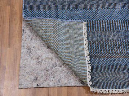 Blue 2'7" x 9'6" Modern and Contemporary Hand knotted Wool/Silk Rug - Sku: O079623