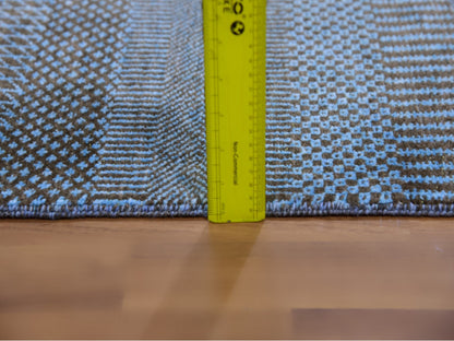 Blue 2'7" x 9'6" Modern and Contemporary Hand knotted Wool/Silk Rug - Sku: O079623