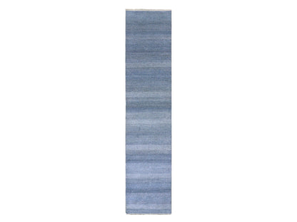 Blue 2'7" x 11'11" Modern and Contemporary Hand knotted Wool/Silk Rug - Sku: O079624