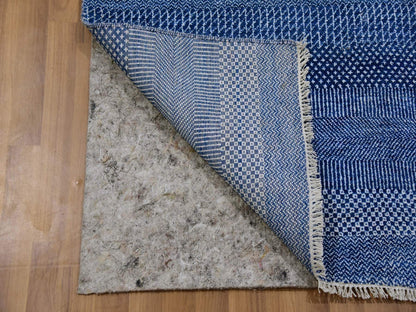 Blue 2'7" x 11'11" Modern and Contemporary Hand knotted Wool/Silk Rug - Sku: O079624
