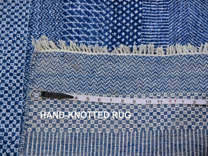Blue 2'7" x 11'11" Modern and Contemporary Hand knotted Wool/Silk Rug - Sku: O079624