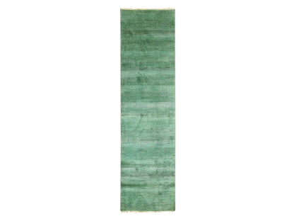 Blue 2'9" x 10'0" Modern and Contemporary Hand knotted Wool/Silk Rug - Sku: O079625