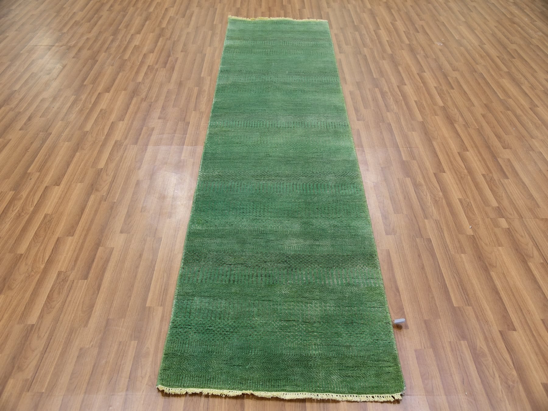 Blue 2'9" x 10'0" Modern and Contemporary Hand knotted Wool/Silk Rug - Sku: O079625
