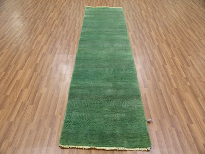 Blue 2'9" x 10'0" Modern and Contemporary Hand knotted Wool/Silk Rug - Sku: O079625