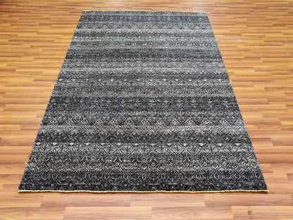 Grey 5'0" x 7'1" Modern / Contemporary Hand knotted Wool Rug - Sku: O079664