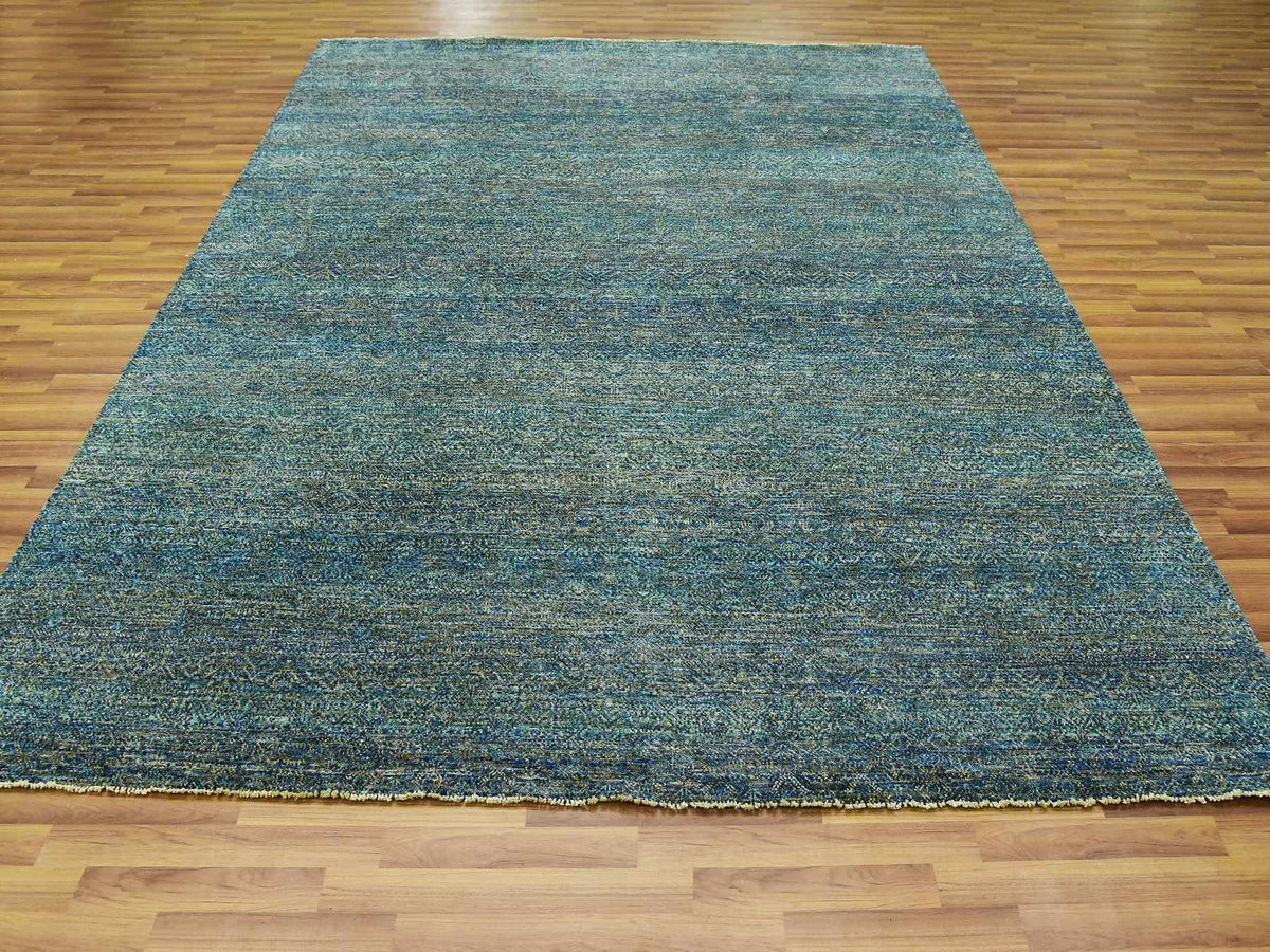Modern / Contemporary hand-knotted wool rug in Green, 8'1" x 10'1", SKU O079666