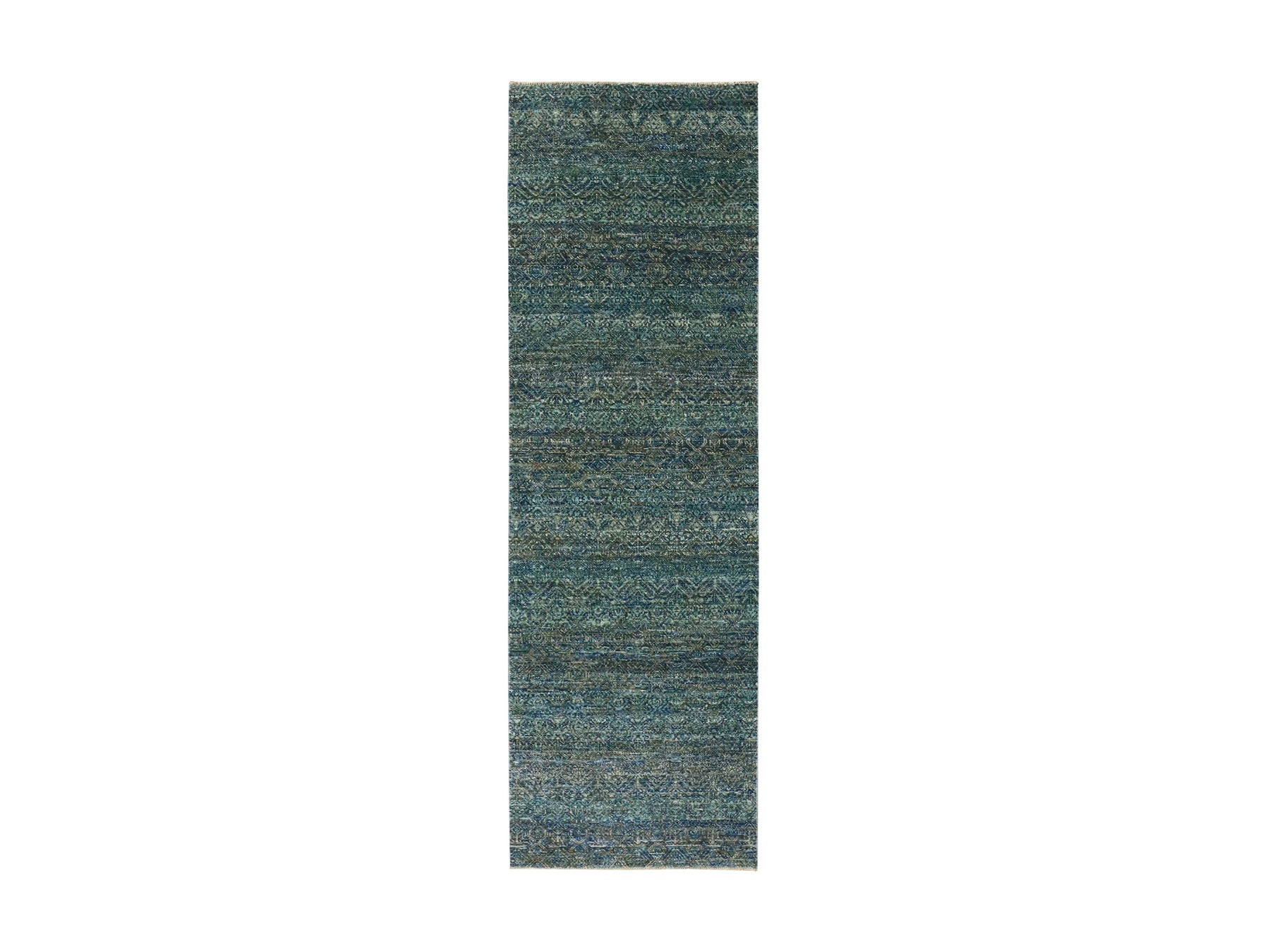 Modern / Contemporary hand-knotted wool runner in Green, 2'6" x 8'0", SKU O079669