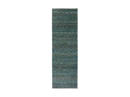 Modern / Contemporary hand-knotted wool runner in Green, 2'6" x 8'0", SKU O079669