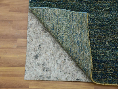 Modern / Contemporary hand-knotted wool runner in Green, 2'6" x 8'0", SKU O079669