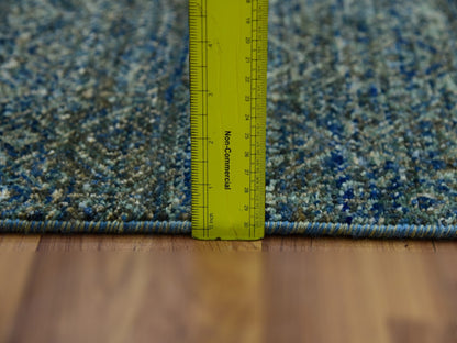 Green 2'6" x 8'0" Modern / Contemporary Hand knotted Wool Rug - Sku: O079669