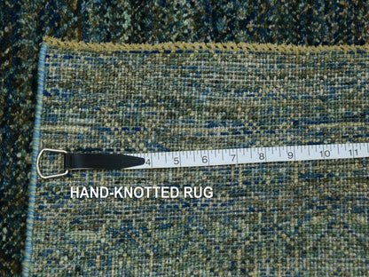Green 2'6" x 8'0" Modern / Contemporary Hand knotted Wool Rug - Sku: O079669