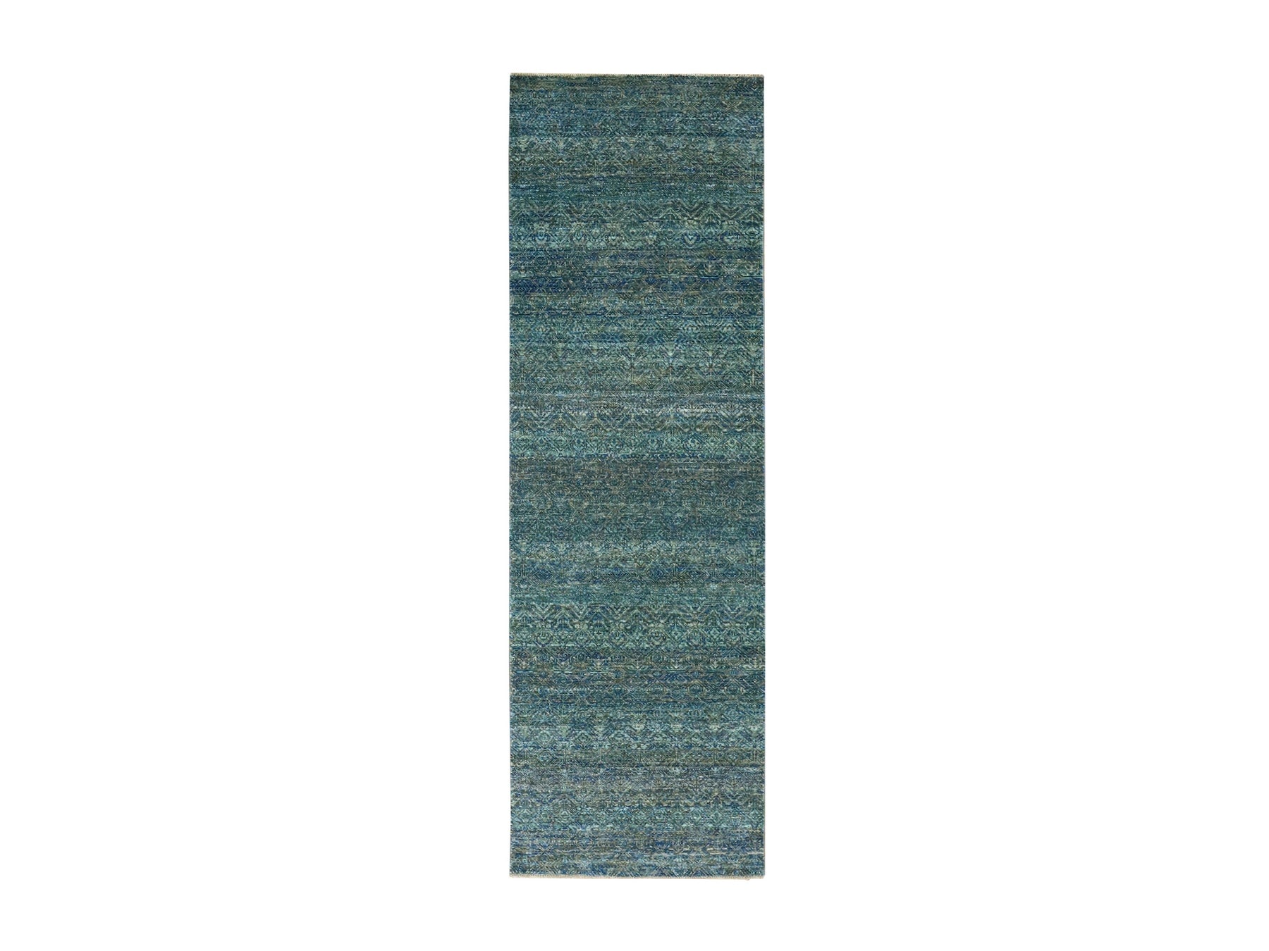 Modern / Contemporary hand-knotted wool runner in Green, 2'6" x 8'0", SKU O079670
