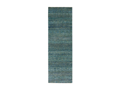 Modern / Contemporary hand-knotted wool runner in Green, 2'6" x 8'0", SKU O079670
