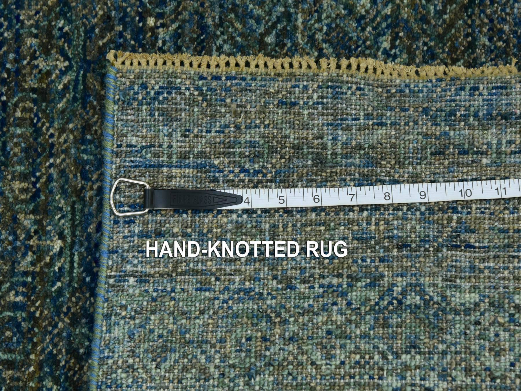 Modern / Contemporary hand-knotted wool runner in Green, 2'6" x 8'0", SKU O079670