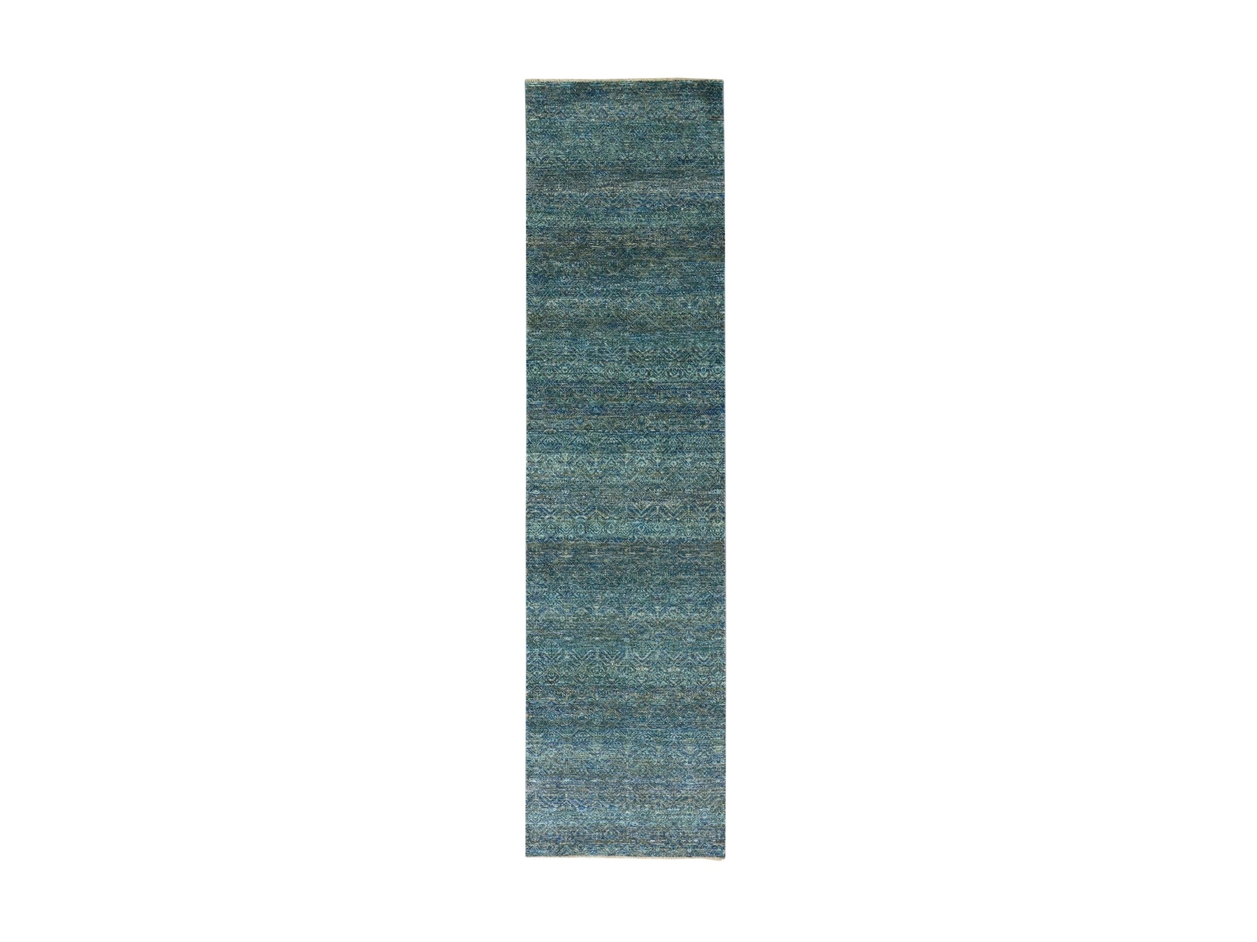 Modern / Contemporary hand-knotted wool runner in Green, 2'6" x 10'1", SKU O079671