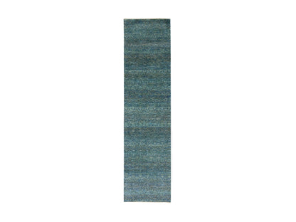 Modern / Contemporary hand-knotted wool runner in Green, 2'6" x 10'1", SKU O079671