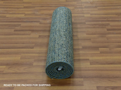 Modern / Contemporary hand-knotted wool runner in Green, 2'6" x 10'1", SKU O079671
