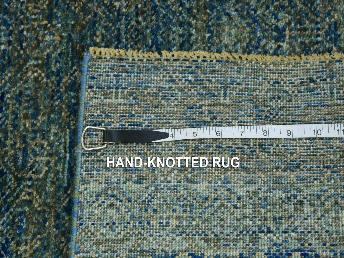 Modern / Contemporary hand-knotted wool runner in Green, 2'6" x 10'1", SKU O079671