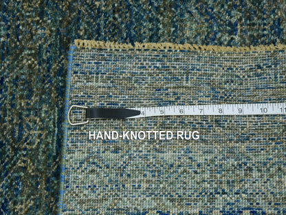 Modern / Contemporary hand-knotted wool runner in Green, 2'6" x 10'1", SKU O079671