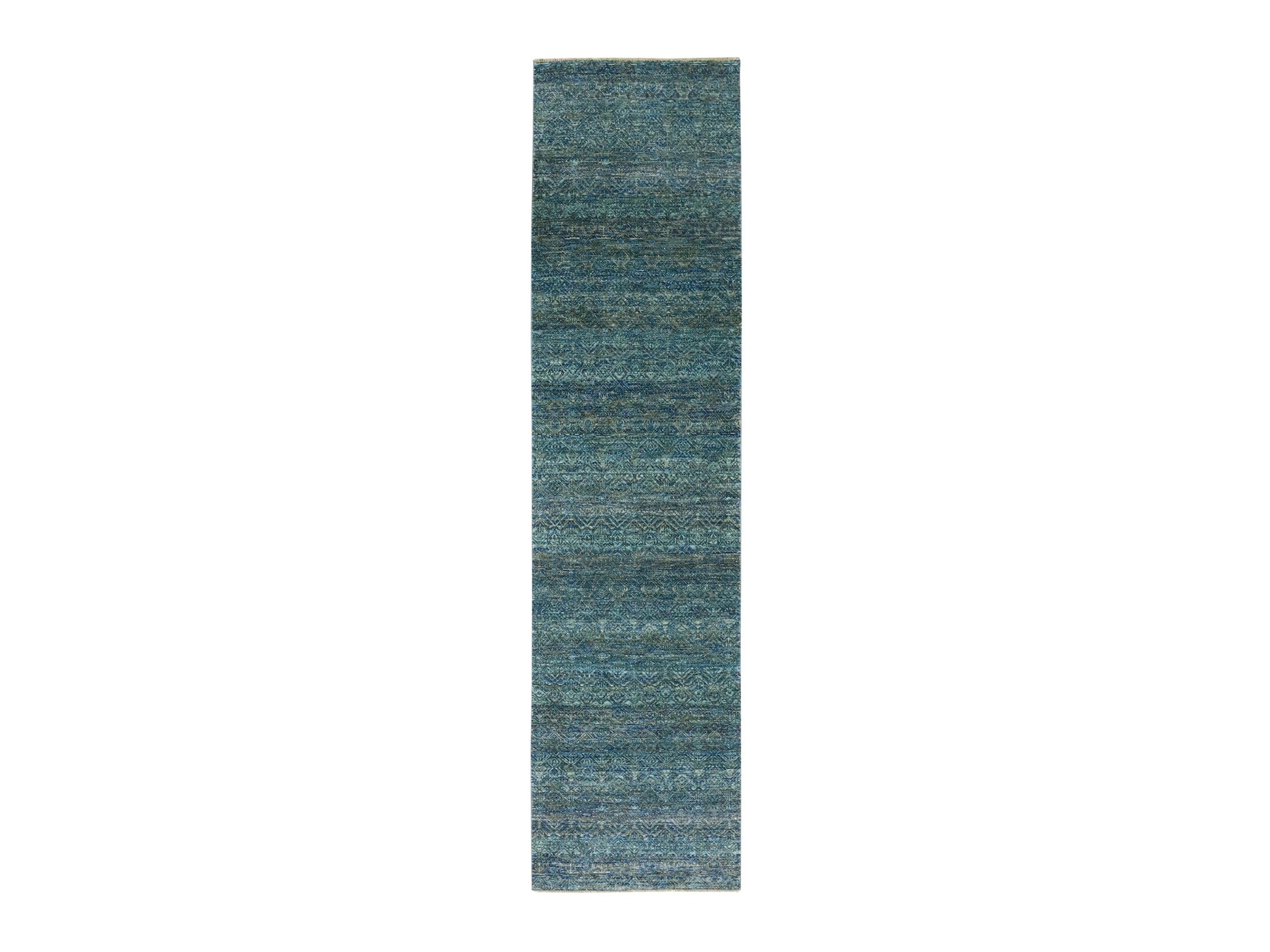 Green 2'6" x 10'1" Modern / Contemporary Hand knotted Wool Rug - Sku: O079672