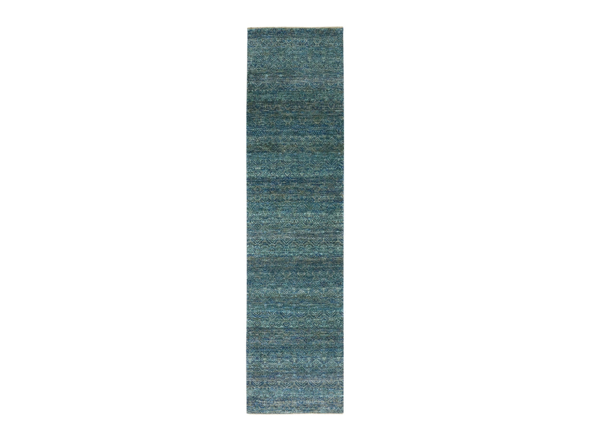 Modern / Contemporary hand-knotted wool runner in Green, 2'6" x 10'1", SKU O079672