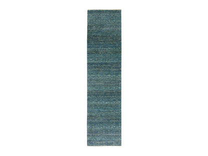 Modern / Contemporary hand-knotted wool runner in Green, 2'6" x 10'1", SKU O079672