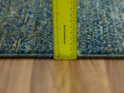 Modern / Contemporary hand-knotted wool runner in Green, 2'6" x 10'1", SKU O079672