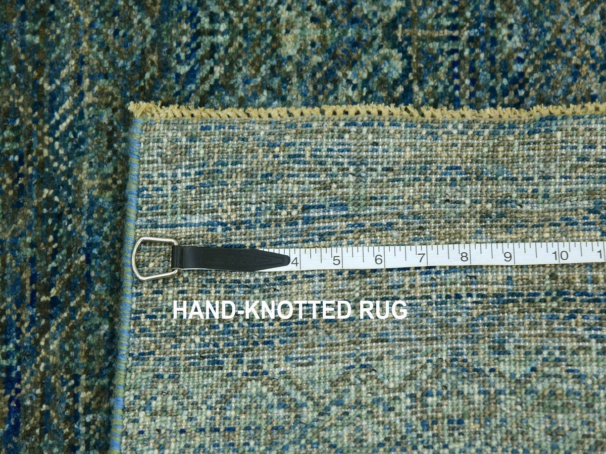 Modern / Contemporary hand-knotted wool runner in Green, 2'6" x 10'1", SKU O079672