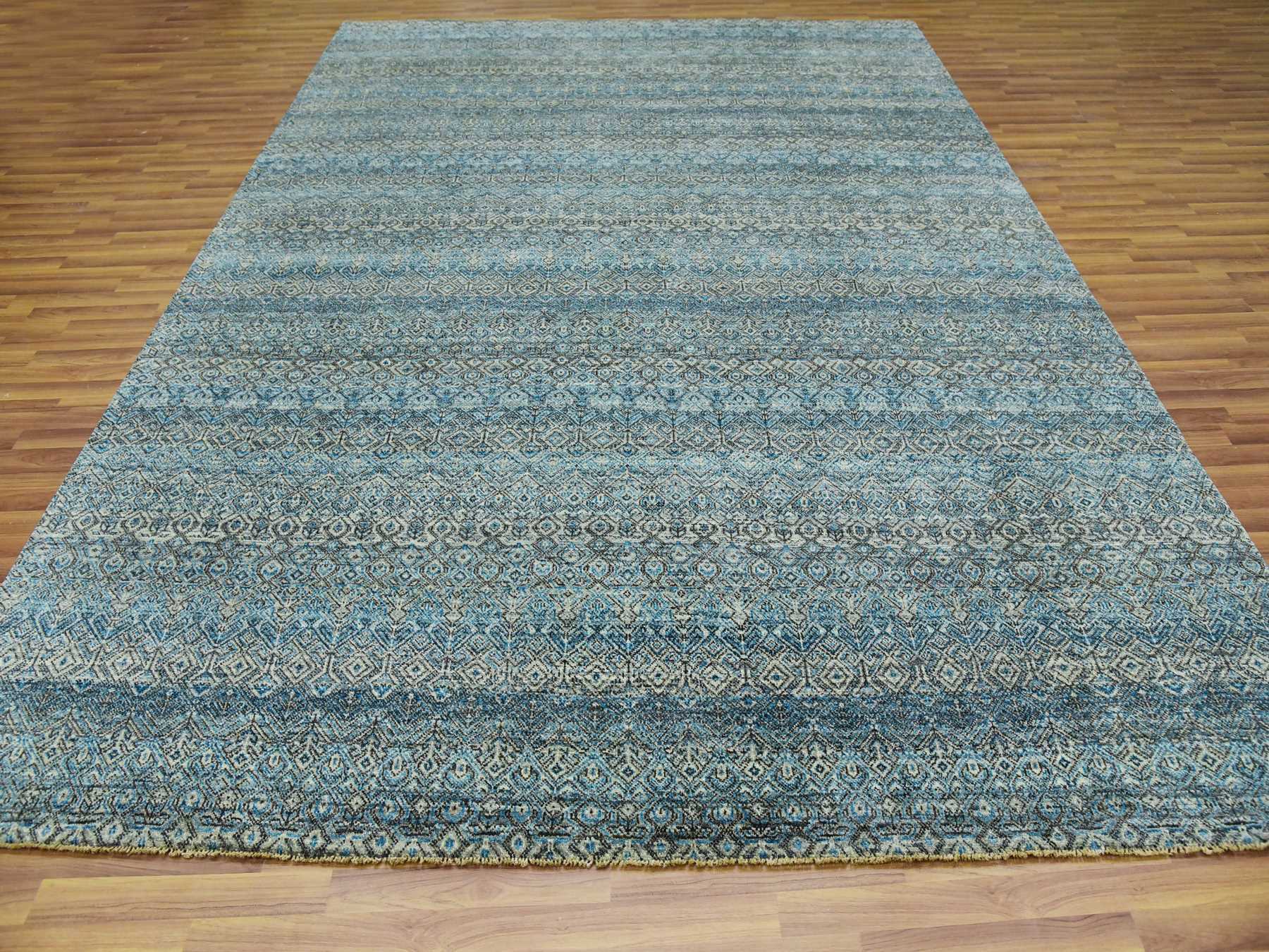 Modern / Contemporary hand-knotted wool rug in Blue, 9'1" x 12'0", SKU O079678