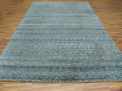 Modern / Contemporary hand-knotted wool rug in Blue, 9'1" x 12'0", SKU O079678