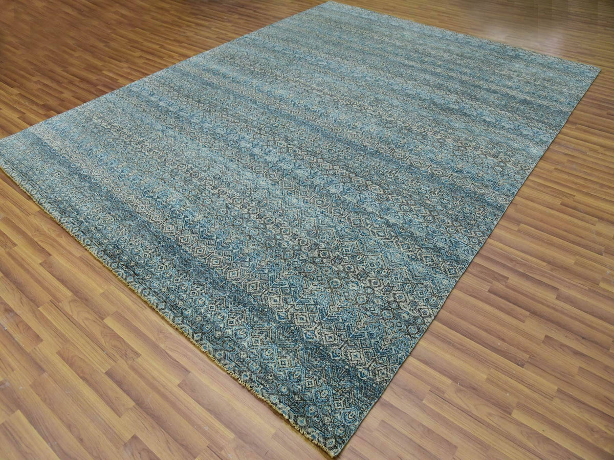 Modern / Contemporary hand-knotted wool rug in Blue, 9'1" x 12'0", SKU O079678