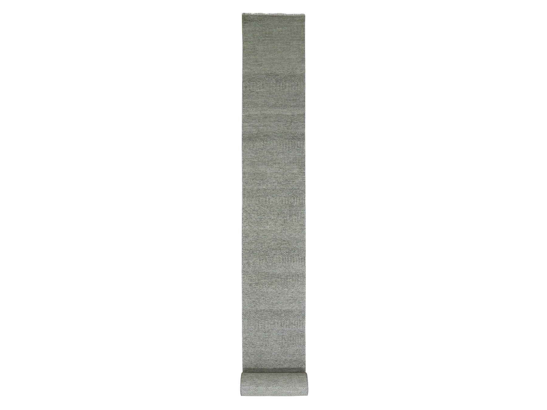 Modern / Contemporary hand-knotted wool runner in Gray, 2'5" x 27'11" — SKU O079700