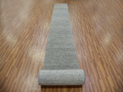 Modern / Contemporary hand-knotted wool runner in Gray, 2'5" x 27'11" — SKU O079700 (view 2)