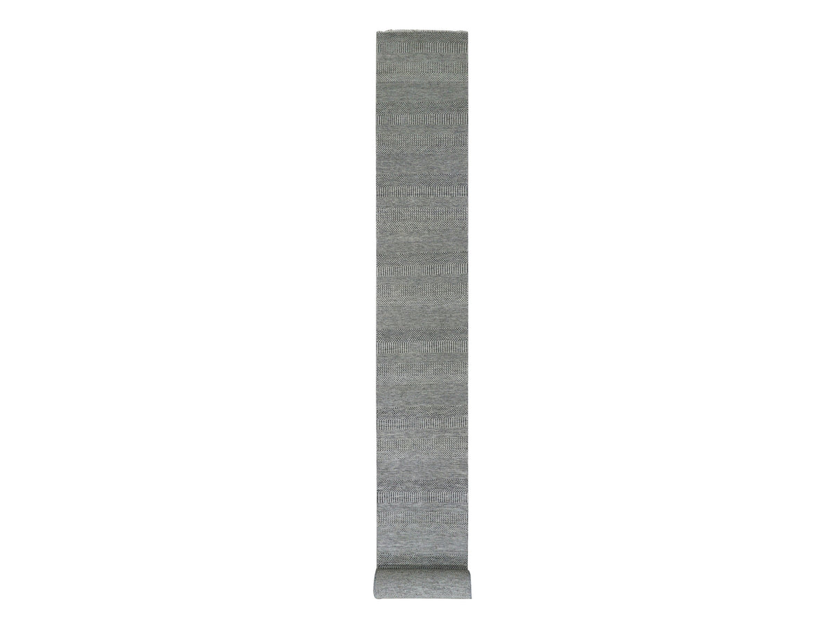 Modern / Contemporary hand-knotted wool runner in Gray, 2'7" x 26'3" — SKU O079701