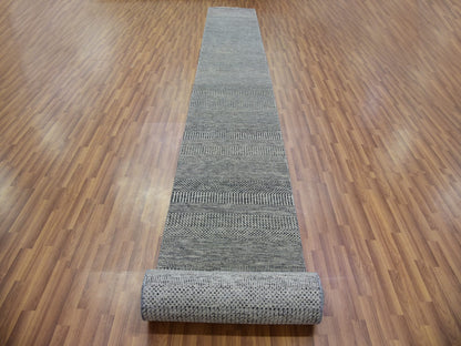 Modern / Contemporary hand-knotted wool runner in Gray, 2'7" x 26'3" — SKU O079701 (view 2)