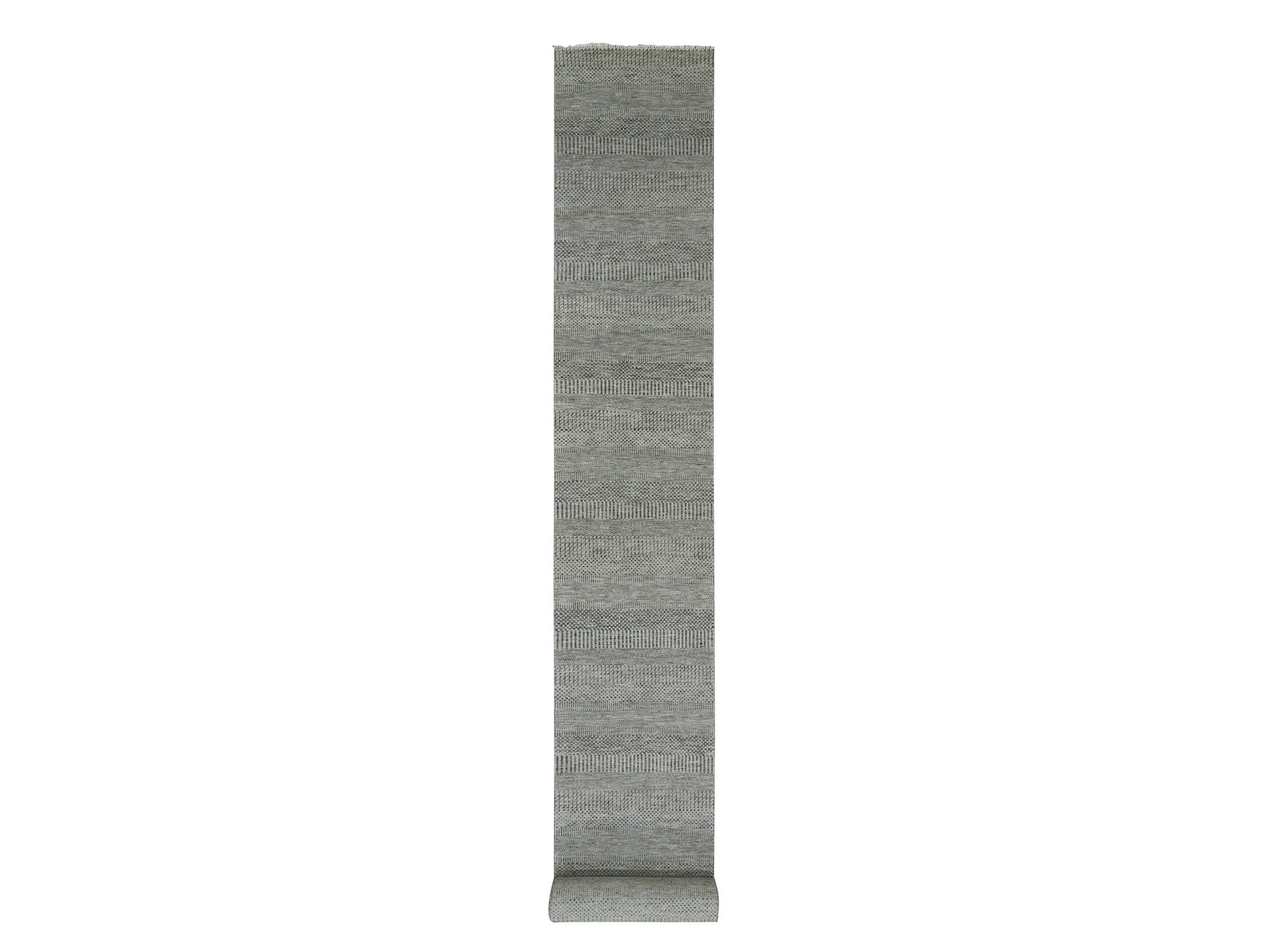 Modern / Contemporary hand-knotted wool runner in Gray, 2'7" x 22'1" — SKU O079702