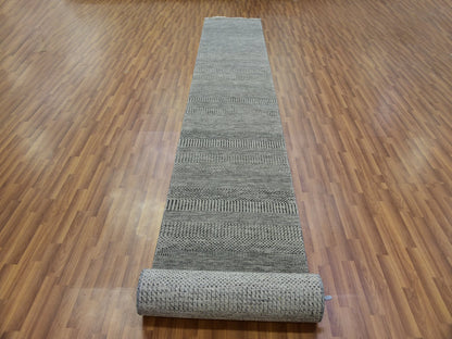 Modern / Contemporary hand-knotted wool runner in Gray, 2'7" x 22'1" — SKU O079702 (view 2)