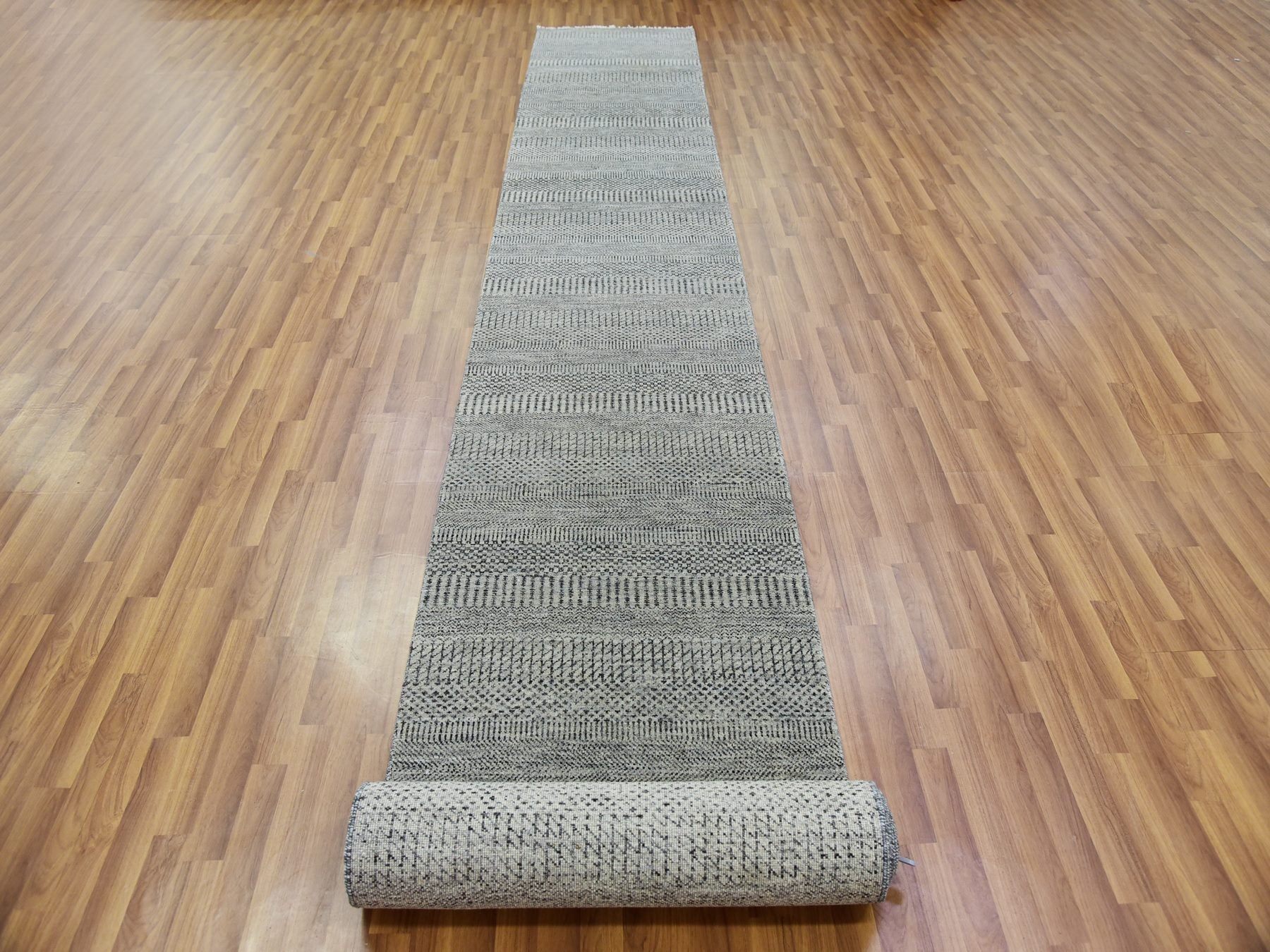 Modern / Contemporary hand-knotted wool runner in Gray, 2'8" x 19'11" — SKU O079703 (view 2)