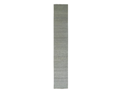Grey 2'6" x 15'11" Modern / Contemporary Hand knotted Wool Rug - Sku: O079704