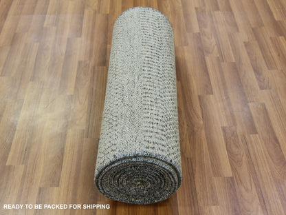 Grey 2'6" x 15'11" Modern / Contemporary Hand knotted Wool Rug - Sku: O079704
