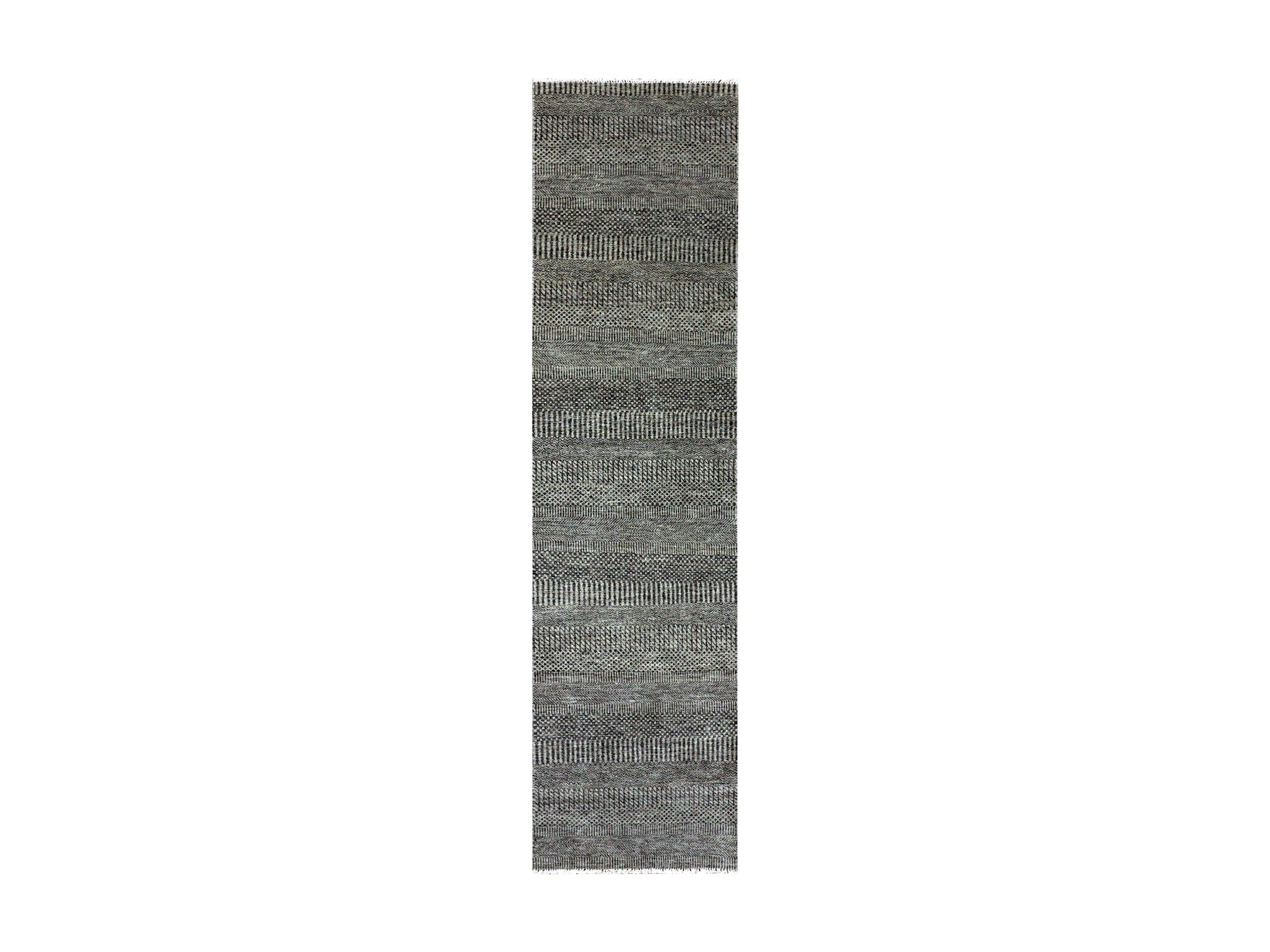 Modern / Contemporary hand-knotted wool runner in Gray, 2'6" x 9'11" — SKU O079705