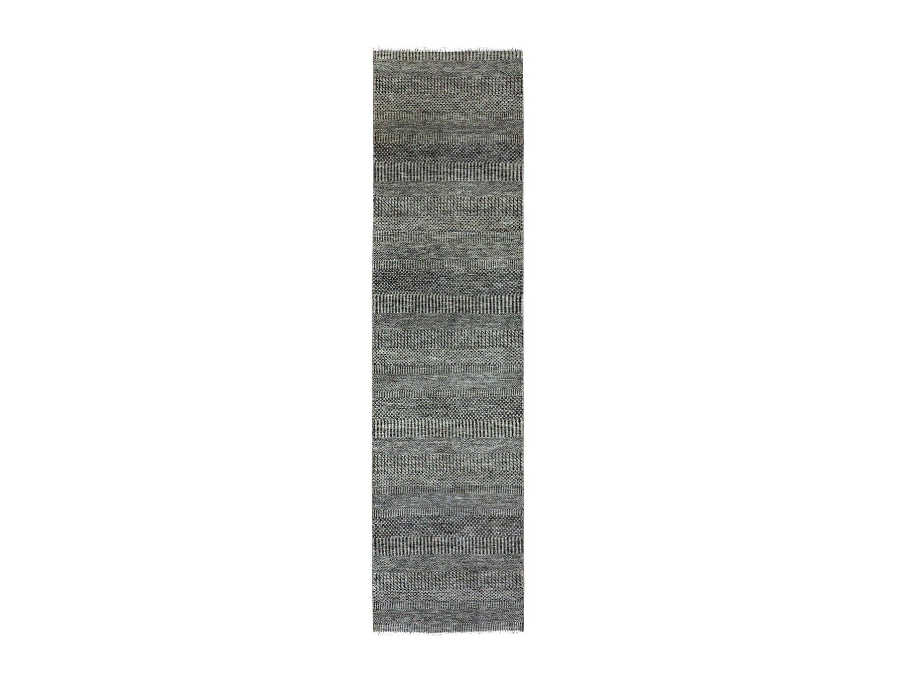 Gray 2'6" x 9'11" Modern / Contemporary Hand knotted Wool Rug - Sku: O079706
