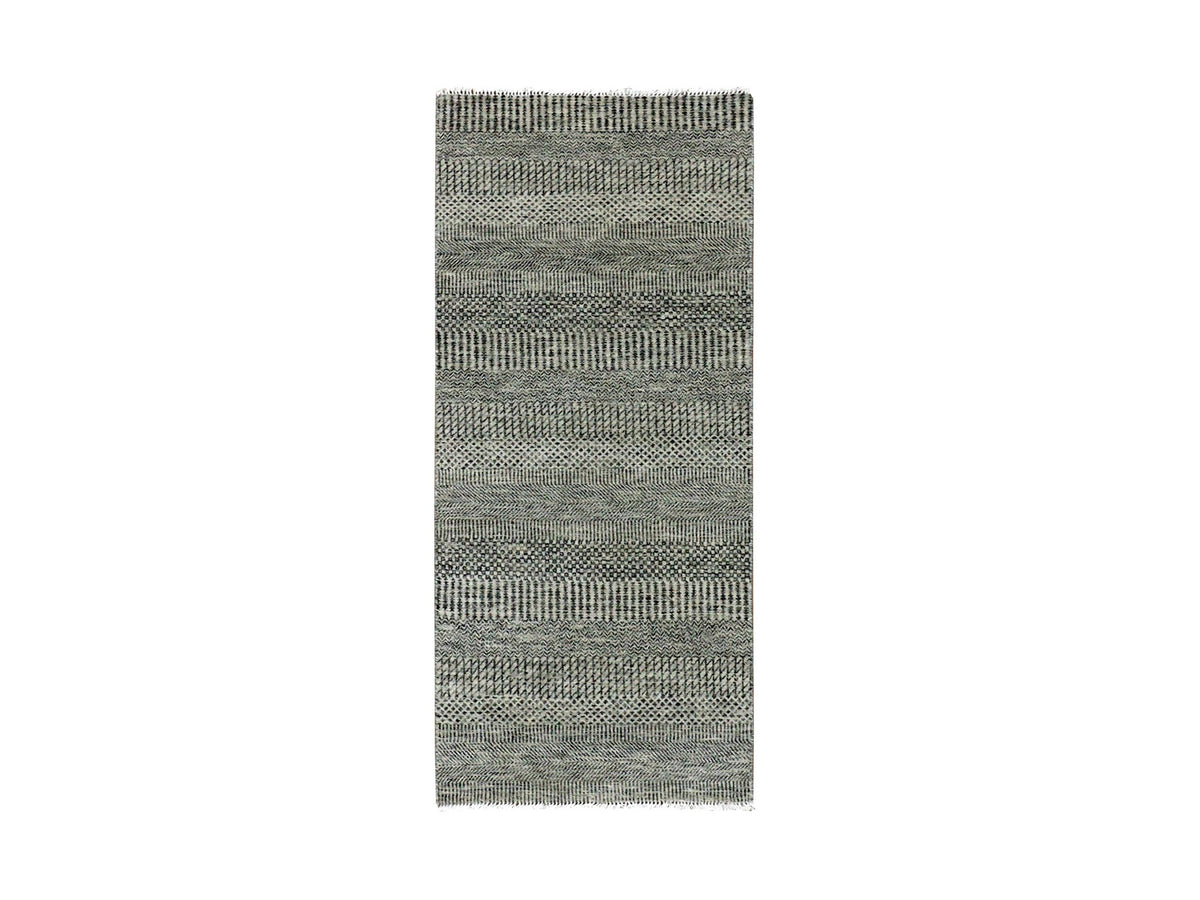 Modern / Contemporary hand-knotted wool runner in Gray, 2'6" x 5'10" — SKU O079707