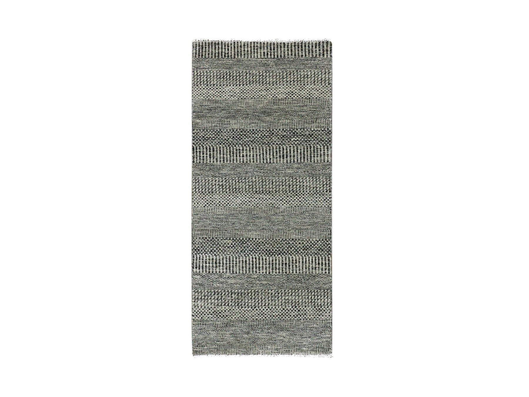 Gray 2'6" x 5'10" Modern / Contemporary Hand knotted Wool Rug - Sku: O079708